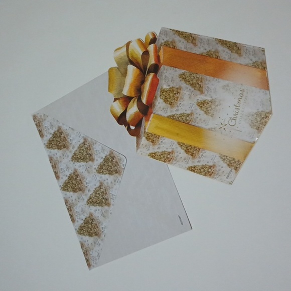 $2 Add-on Foil Christmas Card & Envelope Present with Trees Wrapping Paper Gold - Picture 2 of 9